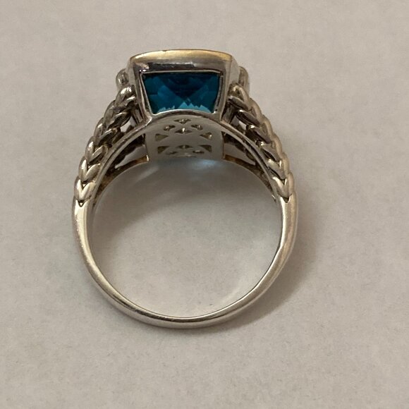Sterling Silver 14K Yellow Gold Blue Topaz Diamond Ring Size 7 1/2 - Picture 5 of 8